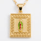 Gold Guadalupe Square Greek Key Pendant Necklace — Close-up detail