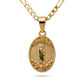 Gold San Judas Oval Pendant Necklace with Floral Border — Front view
