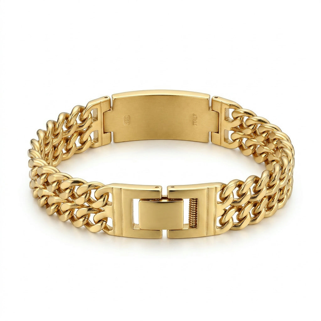 Gold Double Cuban Link ID Bracelet — Alternate angle view