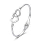 Silver Double Heart Bangle with Rhinestones — Three-quarter angle view