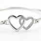 Silver Double Heart Bangle with Rhinestones — Close-up detail