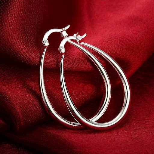 Silver Smooth Oval Hoop Earrings — Front view