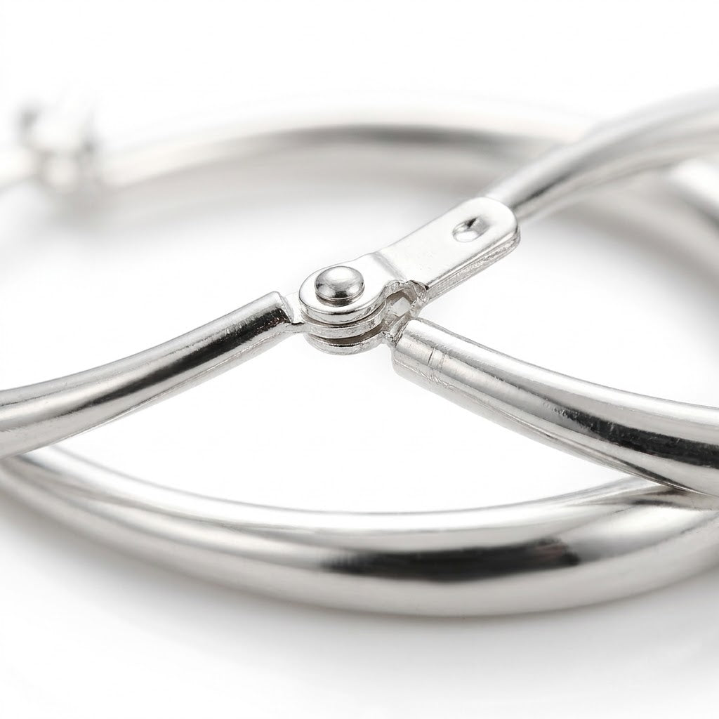 Silver Smooth Oval Hoop Earrings — Close-up detail