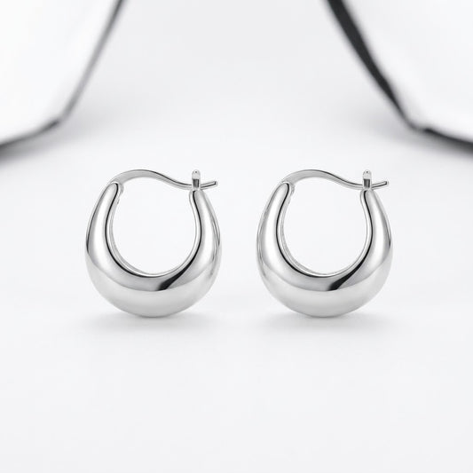 Silver Chunky Huggie Hoop Earrings — Front view