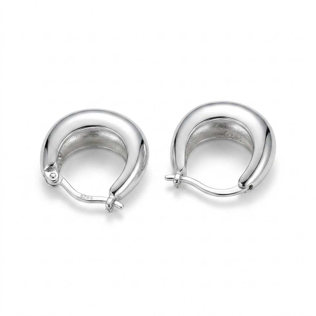 Silver Chunky Huggie Hoop Earrings — Alternate angle view