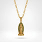 Gold Virgin of Guadalupe Pendant Necklace with Figaro Chain — Front view