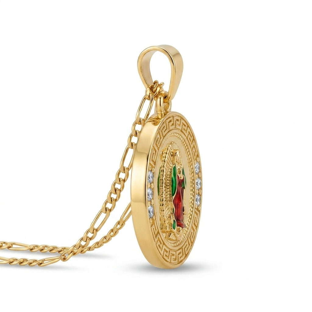 Gold Guadalupe Round Medallion Pendant Necklace — Alternate angle view