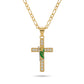 Gold Cross Pendant Necklace with Guadalupe and Rhinestones — Front view