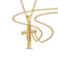Gold Cross Pendant Necklace with Guadalupe and Rhinestones — Alternate angle view