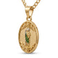Gold San Judas Oval Pendant Necklace with Floral Border — Three-quarter angle view