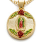 Gold Guadalupe Oval Pendant Necklace with Roses — Close-up detail