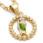 Gold San Judas Beaded Frame Pendant Necklace — Close-up detail
