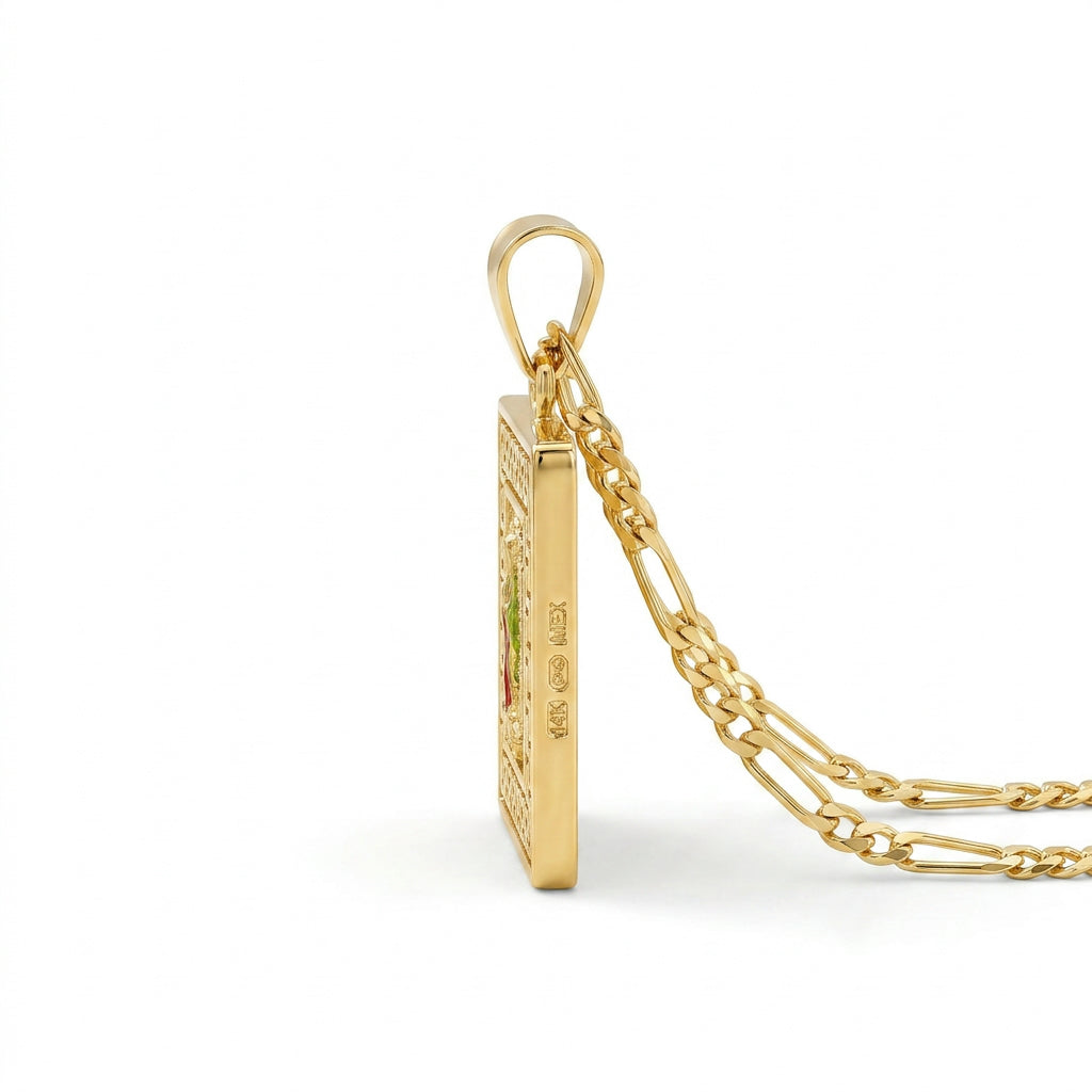 Gold Guadalupe Square Greek Key Pendant Necklace — Alternate angle view