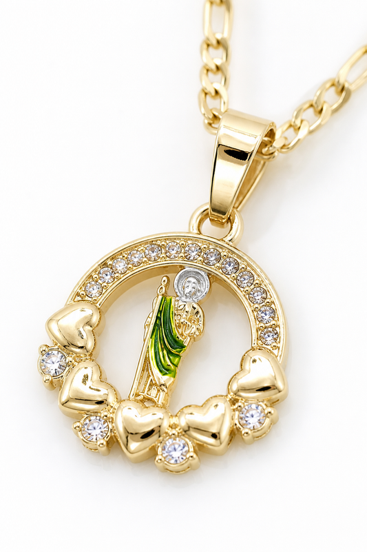San Judas Necklace 14KGold Plated With Figaro Chain 3, 5MM in 22 Inches in 14K Gold Plated No Tarnish