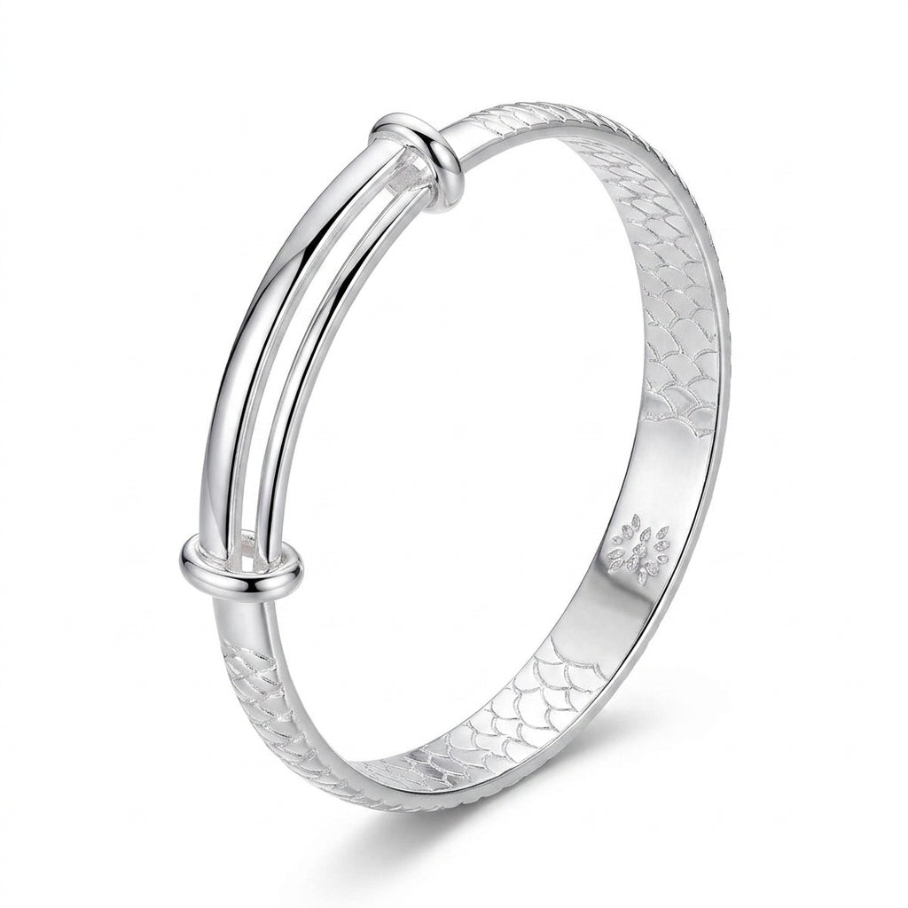 Silver Scale Pattern Adjustable Bangle — Alternate angle view
