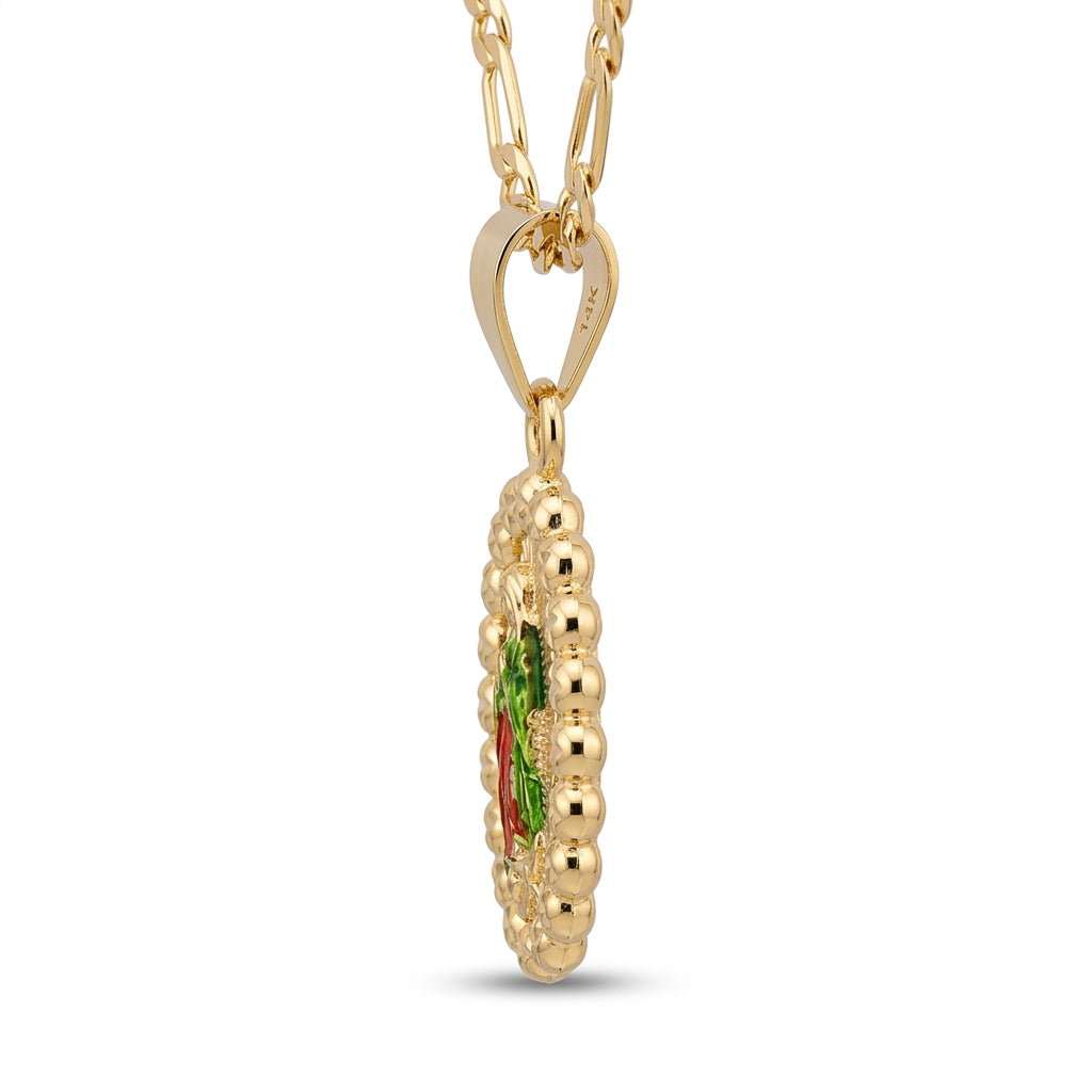 Gold Guadalupe Beaded Oval Pendant Necklace — Alternate angle view