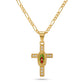 Gold Guadalupe Cross Pendant Necklace with Green Enamel — Front view