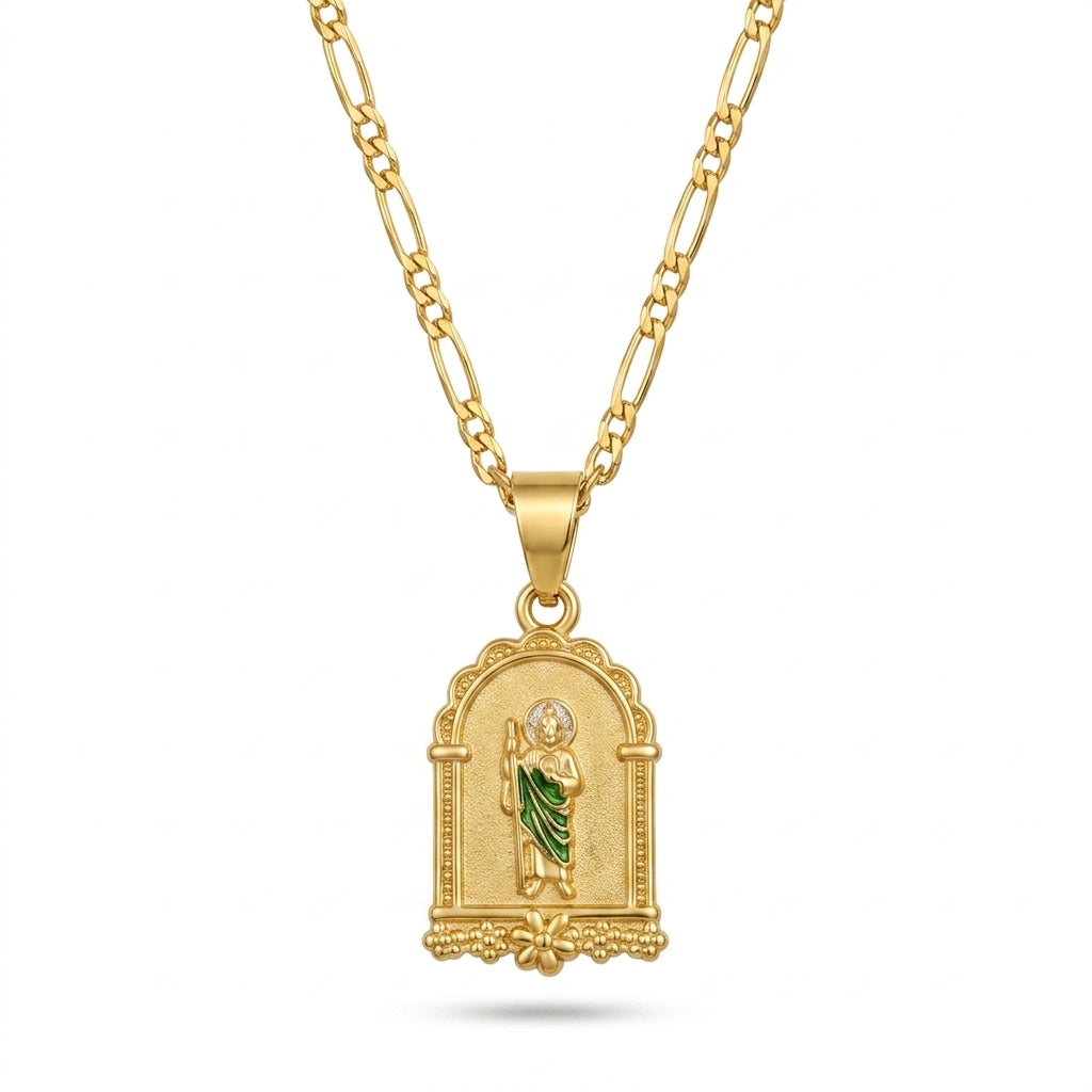 Gold San Judas Arch Pendant Necklace — Front view