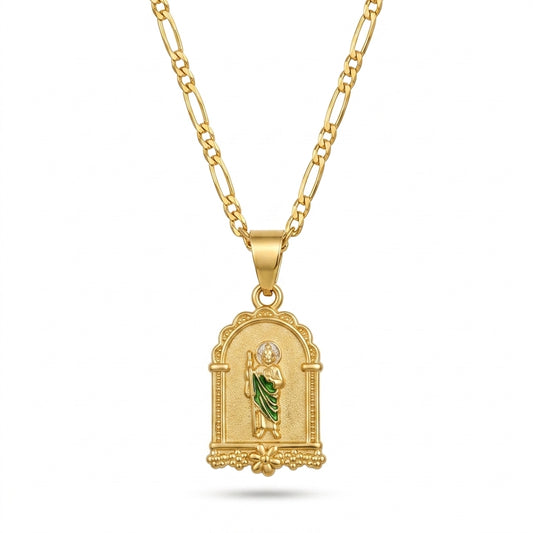 Gold San Judas Arch Pendant Necklace — Front view