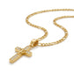 Gold Rhinestone Cross Pendant Necklace — Three-quarter angle view