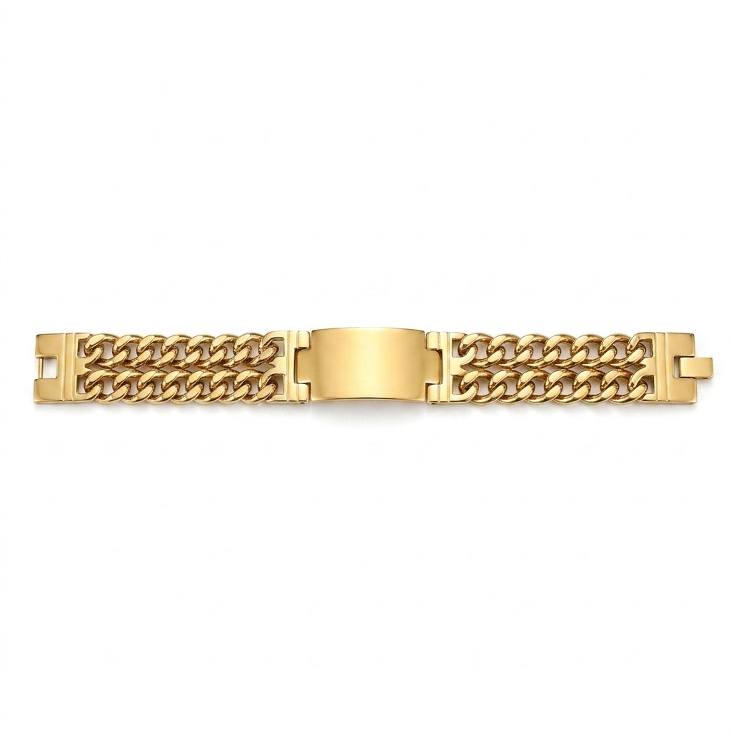 Gold Double Cuban Link ID Bracelet — Front view