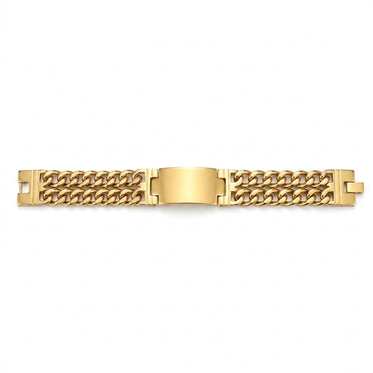 Gold Double Cuban Link ID Bracelet — Front view
