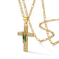 Gold Cross Pendant Necklace with Guadalupe and Rhinestones — Three-quarter angle view