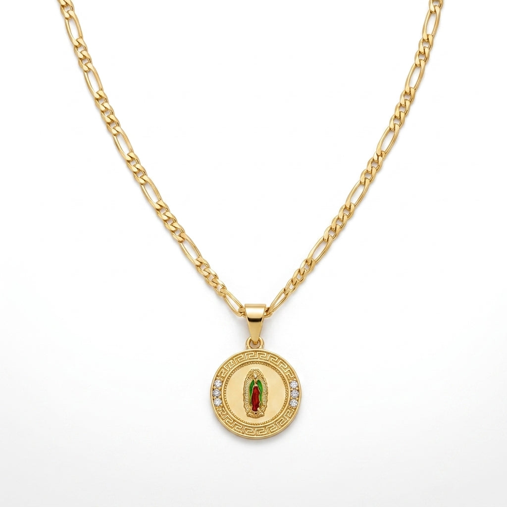 Gold Guadalupe Round Medallion Pendant Necklace — Front view