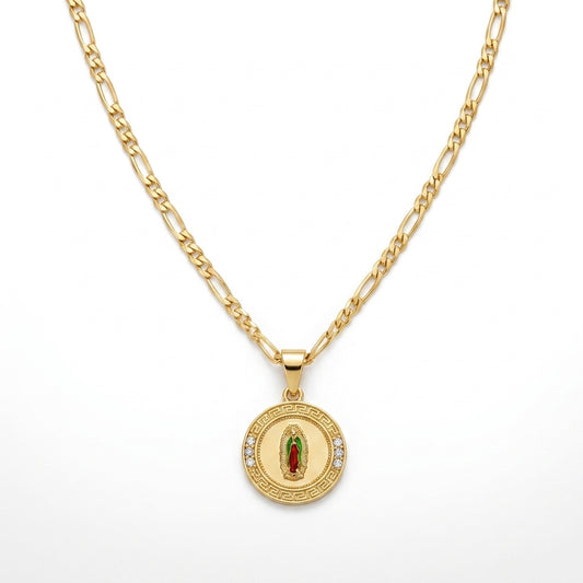 Gold Guadalupe Round Medallion Pendant Necklace — Front view