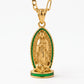 Gold Virgin of Guadalupe Pendant Necklace with Figaro Chain — Close-up detail