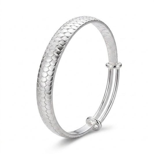 Silver Scale Pattern Adjustable Bangle — Three-quarter angle view