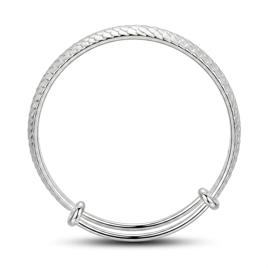 Silver Scale Pattern Adjustable Bangle — Front view