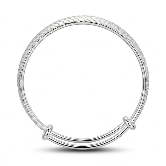 Silver Scale Pattern Adjustable Bangle — Front view
