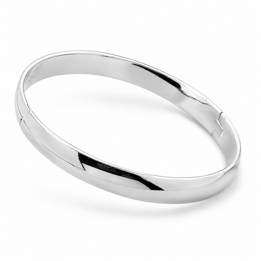 Silver Plain Polished Round Bangle — Three-quarter angle view