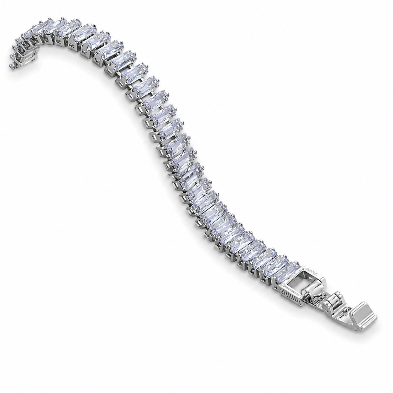 Silver Baguette Zirconia Tennis Bracelet — Three-quarter angle view