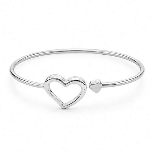 Silver Heart Clasp Minimalist Bangle — Front view