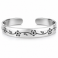Silver Cherry Blossom Engraved Open Cuff Bangle — Front view
