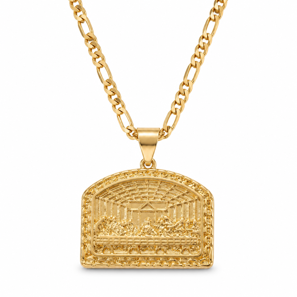 Gold Last Supper Pendant Necklace — Front view