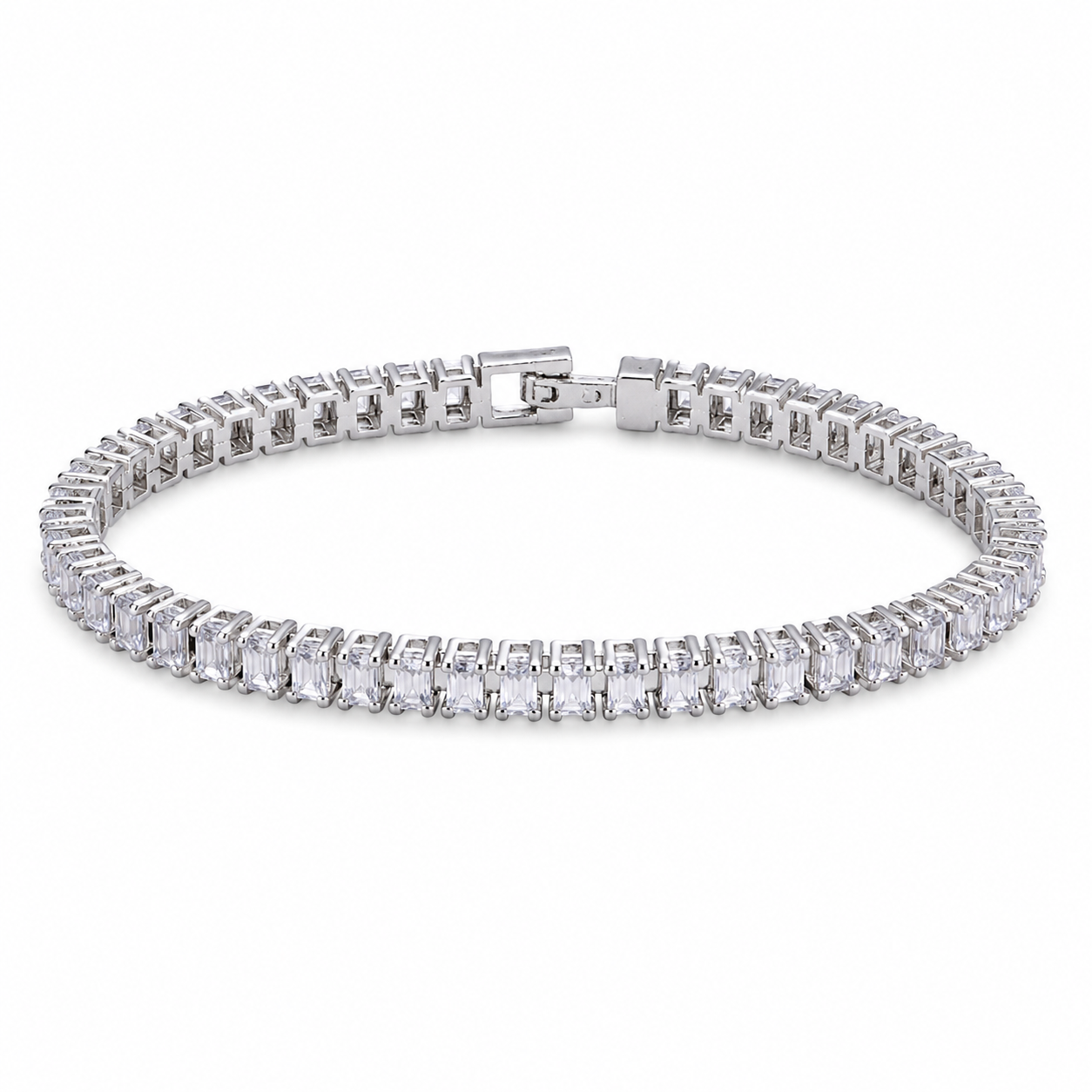 Silver Baguette Zirconia Tennis Bracelet — Alternate angle view