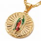 Gold Reversible Guadalupe and San Judas Pendant Necklace — Close-up detail