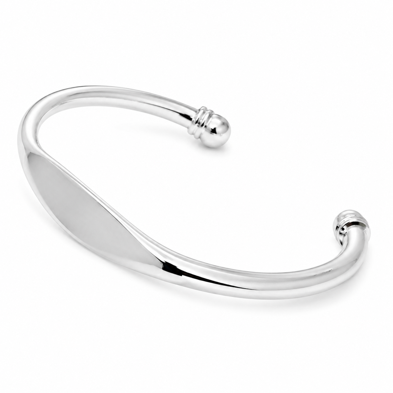 Silver Polished Open Cuff Bangle — Alternate angle view