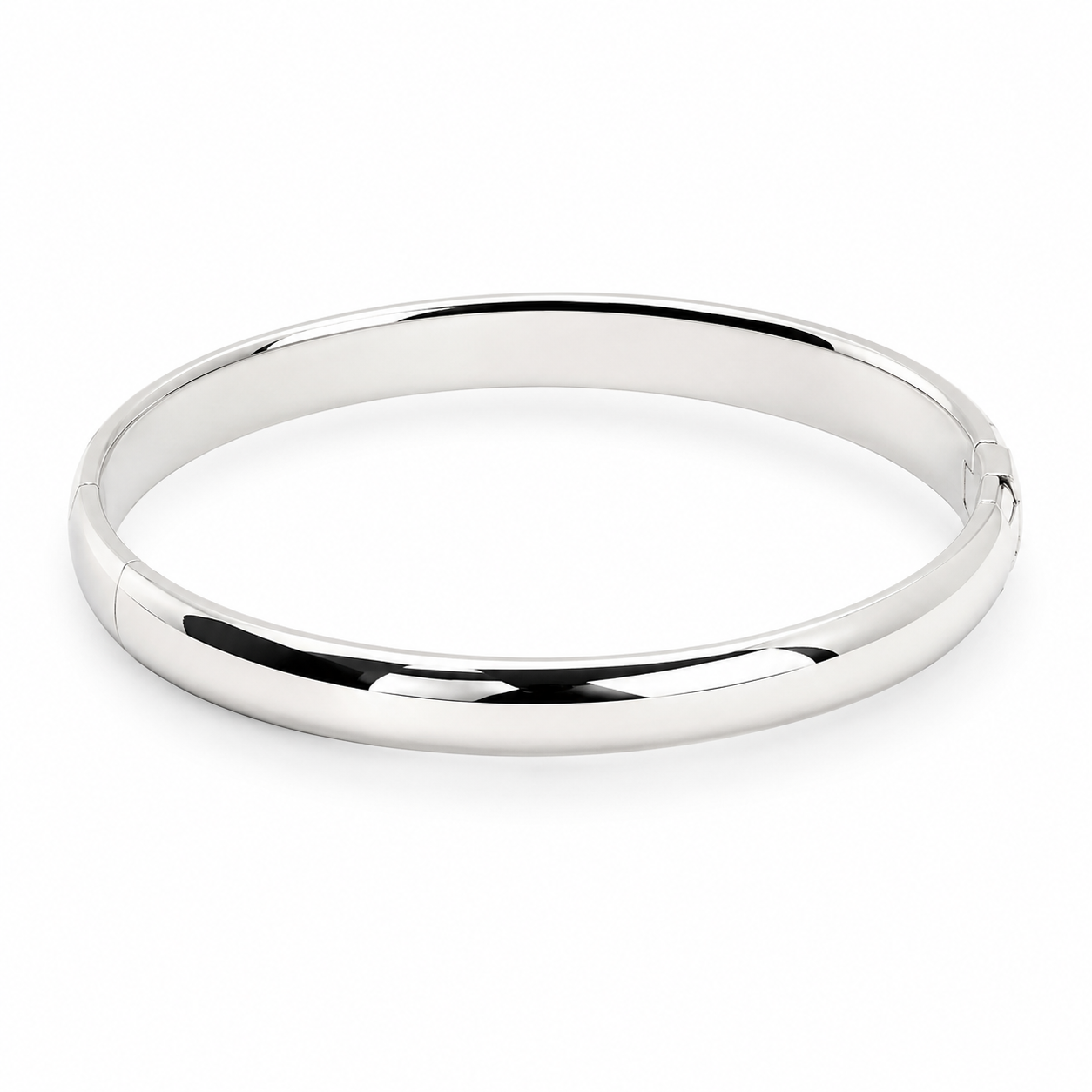 Silver Plain Polished Round Bangle — Alternate angle view