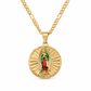 Gold Reversible Guadalupe and San Judas Pendant Necklace — Front view
