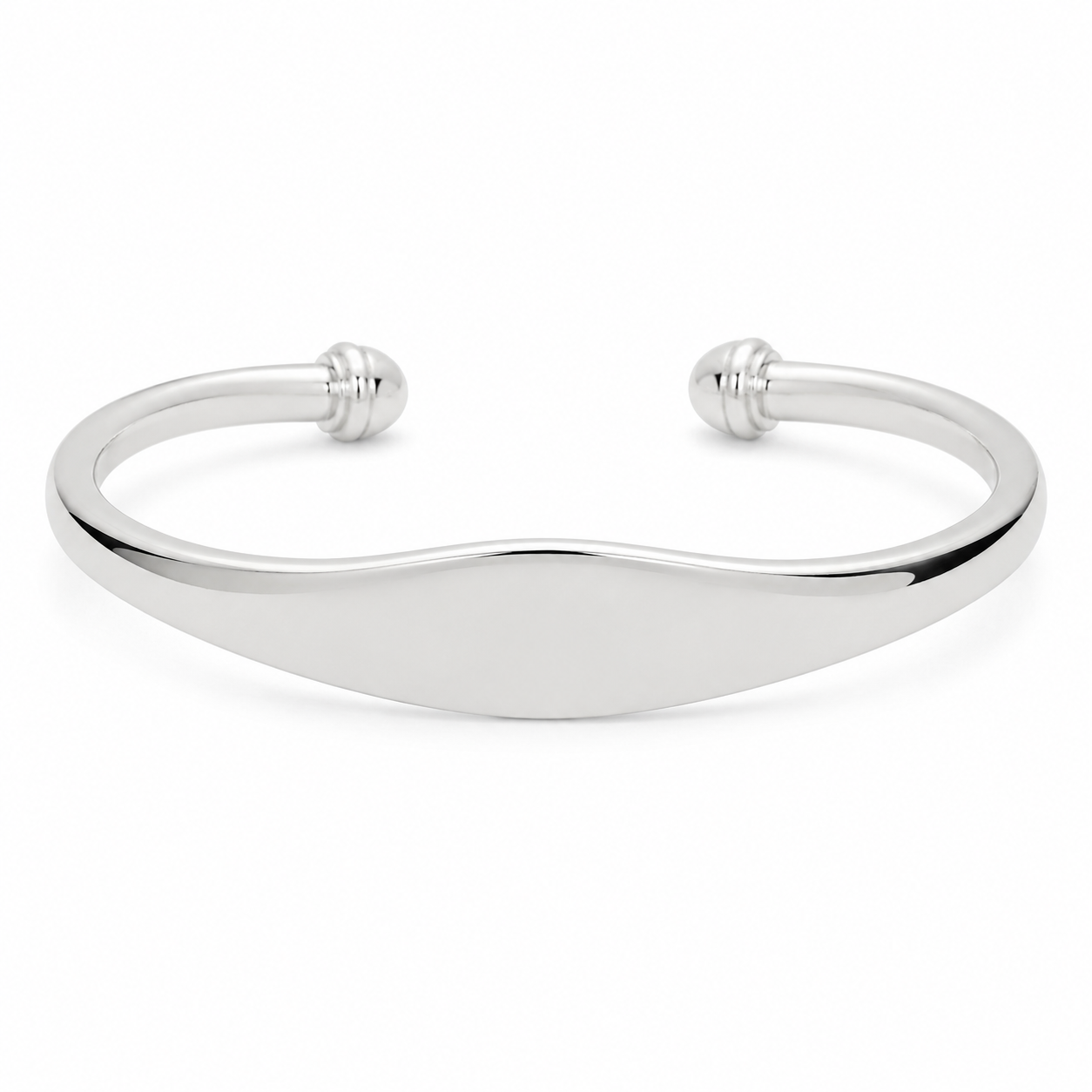 Silver Polished Open Cuff Bangle — Front view