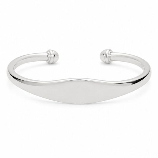 Silver Polished Open Cuff Bangle — Front view