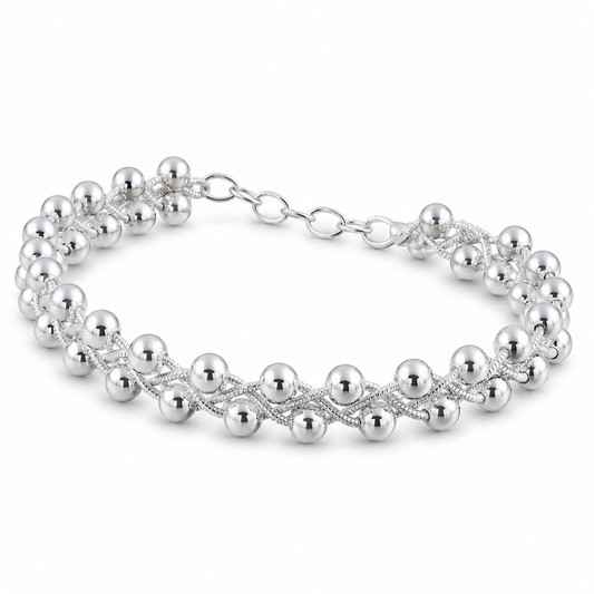 Silver Woven Bead Link Bracelet — Three-quarter angle view