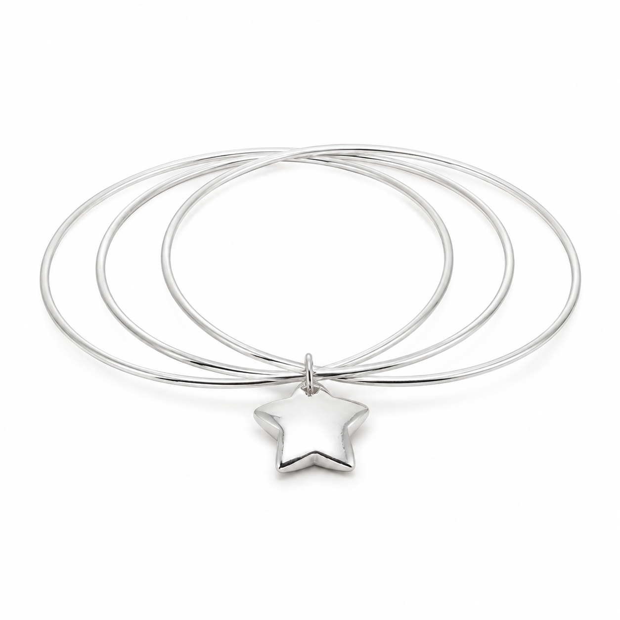 Silver Triple Bangle Set with Star Charm — Front view