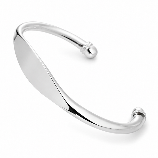 Silver Polished Open Cuff Bangle — Three-quarter angle view