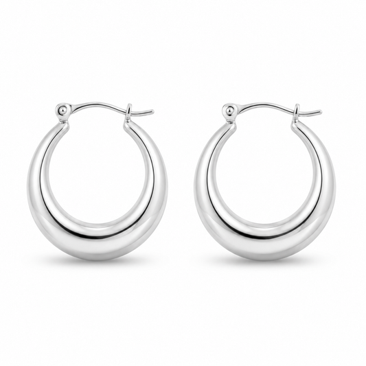 Silver Plain Chunky Hoop Earrings — Front view
