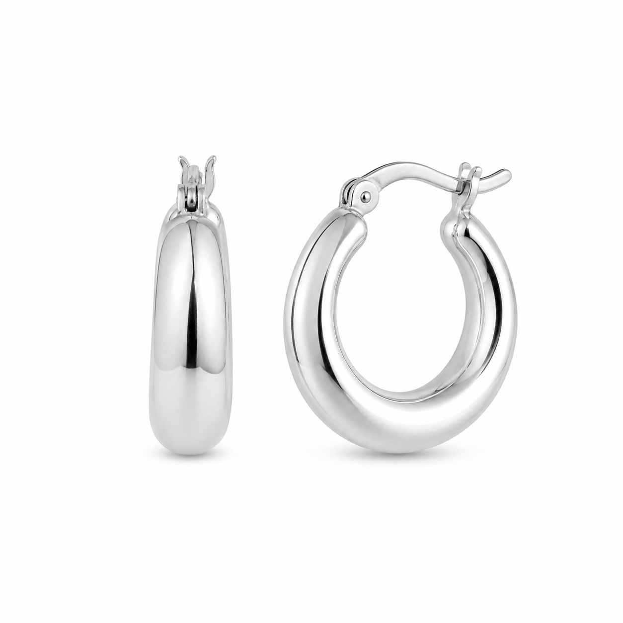 Silver Plain Chunky Hoop Earrings — Alternate angle view